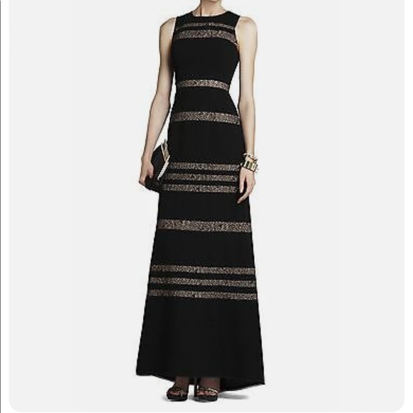 BCBGMaxAzria Dresses & Skirts - BCBGMaxazria Katiana Black Full Length Tie Lace Inset Gown - Size 6